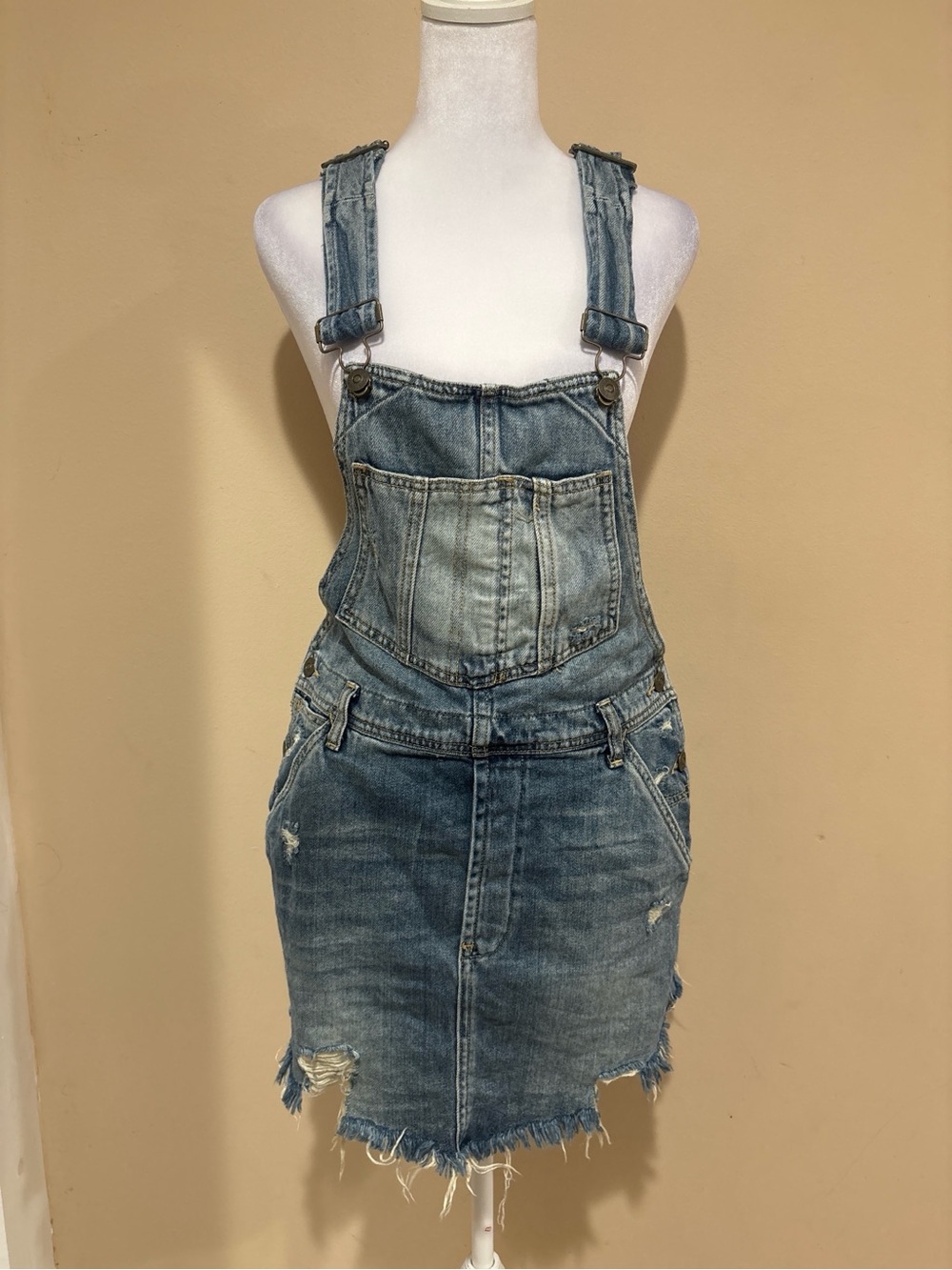 We The Free Light Blue Denim Overall Skirt